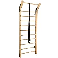 Swedish Ladder Wood Stall Bar – Physical Therapy & Gymnastics Ladder w/ 11 Strategic Rods - Ideal for Back Pain Scoliosis Exercise Equipment & Range of Motion