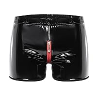 YiZYiF Men's Latex PVC Faux Leather Short Pants Solid Buckled Crotchless Boxer Shorts Hot Pants