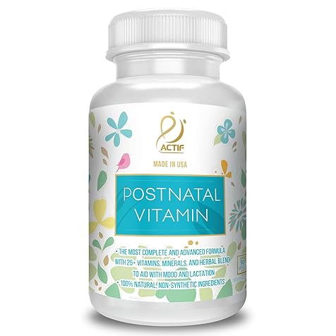ACTIF Postnatal Vitamin with 25+ Organic Vitamins and Organic Herbs, Nursing and Lactation Supplement, Supports Baby's Brain Development, Non-GMO, Made in USA, 90 Count