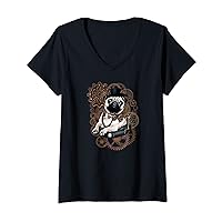 Womens Steampunk Pugs Art Pug Dogs Lovers Vintage Steampunk Dog V-Neck T-Shirt