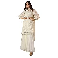 Womens Georgette Party Wear Embroidered Full Sleeve Kurta and Sarara With Dupatta
