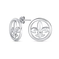 Unisex Ancient Symbol Lily Flower Fleur De Lis Stud Earrings For Women Men Teens Lightweight CZ Accent .925 Sterling Silver