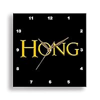 3dRose Hong Common Baby boy Name in America. Yellow on Black Gift or... - Wall Clocks (dpp-376397-3)