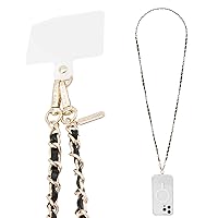 Case-Mate Crossbody Phone Lanyard/Chain [Works with All Phones] Hands-Free Cell Phone Strap - Leather Phone Charm - Neck Chain Holder for iPhone 15 Pro Max / 14 Pro Max / 13 - Gold Chain Black Leather