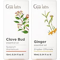 Clove Oil for Tooth Aches & Ginger Essential Oil for Belly Fat & Pain Set - 100% Pure Therapeutic Grade Essential Oils Set - 2x10ml - Gya Labs
