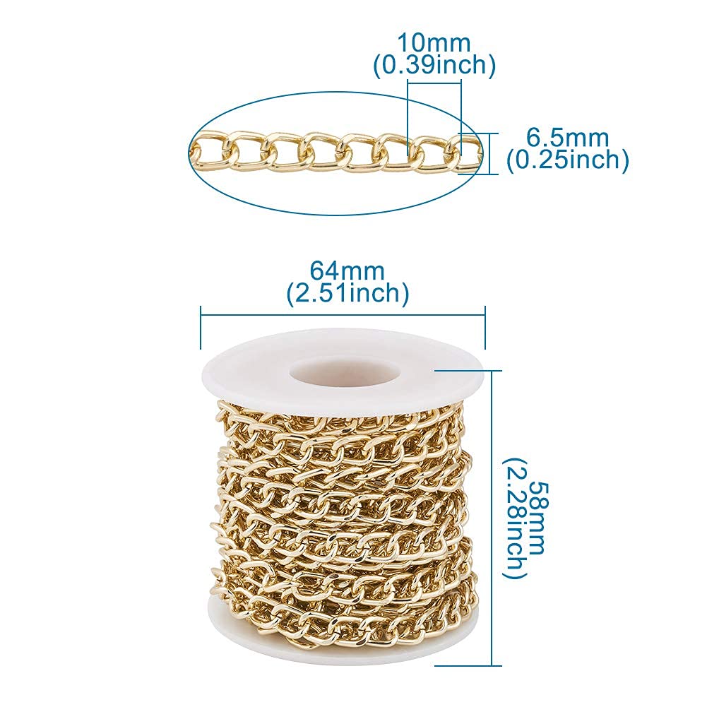 Pandahall 5M/5Yard Aluminum Curb Chain Link Light Gold Color Twisted Cross Necklace Finding Chains with Spool for Jewelry Making DIY Crafts Findings Supplies 10x6.5x1.8mm