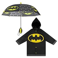 DC Comics Kids Umbrella and Slicker, Batman or Superman Toddler Boy Rain Wear Set, for Ages 2-7
