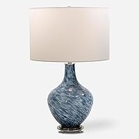 MY SWANKY HOME Elegant Art Glass Swirl Cobalt Blue White Table Lamp 25 in Round Coastal Color