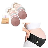 KeaBabies Organic 3-Layers Nursing Breast Pads and Pregnancy Belly Support Band - 14 Washable Pads + Wash Bag - Belly Bands for Pregnant Women - Breastfeeding Nipple Pad for Maternity