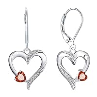 YL Heart Earrings 925 Sterling Silver Love Heart Drop Earrings Blue Sapphire/Simulated Emerald/Amethyst/Pink Dangle Earrings Jewelry for Women