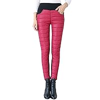 Andongnywell Women High Waist Down Pants Winter Thicken Pants Elasticity Warm Trousers Windproof Quilted Puffer Pants