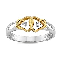 Mother's Day Gift For Her White Diamond accent Double Heart Ring crafted in Rhodium Plated & Yellow Gold Plated Sterling Silver, Diamond Ring for Women