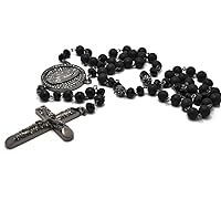 Black Rosary 8mm Beads Crystal Pave Cross Hip Hop Chain Men Necklace 37