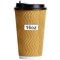 PARACITY 16oz Disposable Coffee Cups with Lids, Insulated Ripple Double-Walled Disposable Coffee Cups for Beverages Espresso Tea, 50Pack Disposable Coffee Cups with Lids for Parties and Travel
