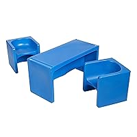 ECR4Kids Tri-Me Table and Cube Chair Set, Multipurpose Furniture, Blue, 3-Piece