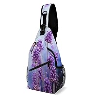 Chest Bag Sling Bag for Men Women Butterfly on Purple Flower Sport Sling Backpack Lightweight Shoulder Bag for Travel