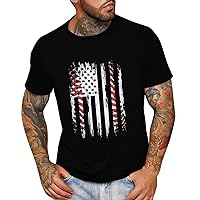 Men's 4th of July Fitness Sports Outdoor T-shirts Summer Baggy Casual Crewneck USA Flag Printed Muscle Workout Shirts