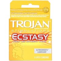Trojan Ribbed Ecstasy Condoms - Box of 3 (Packaging May Vary)