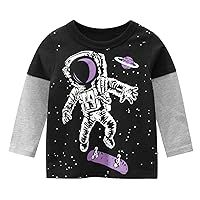 Toddler Boy Short Sleeve Shirt Toddler Kids Baby Boys Girls Galaxy Spaceman Print Long Sleeve Crewneck Youth