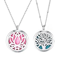 Mesinya 2 Pack Essential Oil Diffuser Necklace,1.18'' Stainless Steel Locket Pendant (Tree of Life& Lotus)