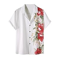 Men's Floral Hawaiian Shirts Summer Button Down Beach Tee Shirt Casual Fitted Travel Tops Stylish Holiday T-Shirt