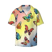 Decorative Butterflies Men's Summer Short-Sleeved Shirts, Casual Shirts, Loose Fit with Pockets