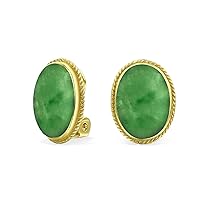 7CT Oval Cabochon Oval Gemstones Rope Cable Bezel 14K Gold Plated .925 Sterling Silver Clip On Earrings For Women Clip Only Is Alloy