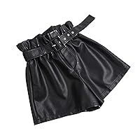 Women Fashion Vegan Leather Shorts All-Match Wide Leg Shorts Ladies Sexy Party Faux Leather Shorts with Belt