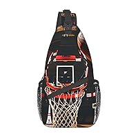 Sling Backpack,Travel Hiking Daypack Basketball Print Rope Crossbody Shoulder Bag
