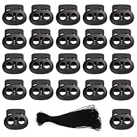 (Price/100 Pcs)100 PCS Double Holes Bean Cord Lock Stoppers Spring Toggles and Elastic Cord Rope 50 Yards for Backpack Shoelaces Clothes Black