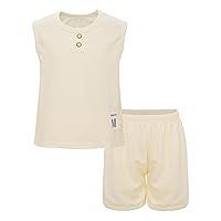 TiaoBug Toddler Boys Girls Summer Clothes Waffle Sleeveless Crewneck Buttons Crop Tops with Shorts Set Tracksuit
