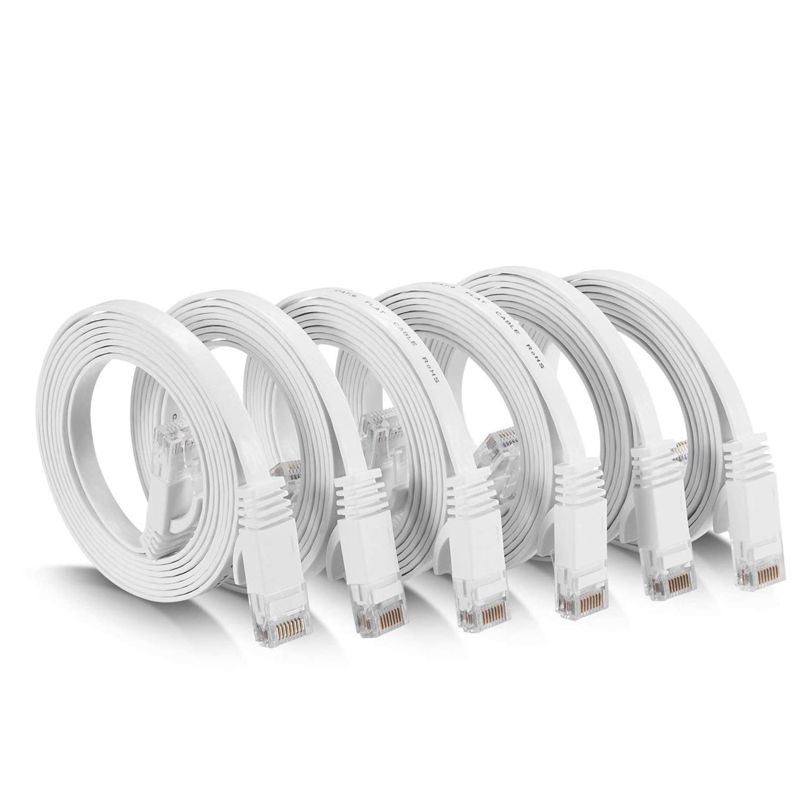 Cat6 Ethernet Cable 10Ft (10Pack), Outdoor&Indoor, 10Gbps Support Cat7 Network, Heavy Duty Flat LAN Internet Patch Cord, Solid Weatherproof High Speed Cable for Router, Modem, Switch, Xbox, PS4, White