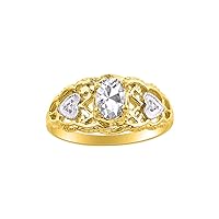 14K Yellow Gold Ring with Filigree Heart, 6X4MM Gemstone, and Diamonds - Vibrant Color Stone Jewelry for Women in Sizes 5-10
