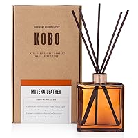 Modena Leather Reed Diffuser, 9 oz | Premium Fragrance Diffuser Oils | 6-Month Long Lasting Room Diffuser for Home, Office | Natural Aromatherapy Scented Oil for Home | 11” Reed Sticks, Glass