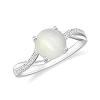 Natural Moonstone Twist Shank Solitaire Ring with Diamonds for Women in Sterling Silver / 14K Solid Gold/Platinum