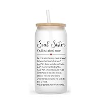 Soul Sister Definition Frosted Glass Cup 16Oz - Funny Soul Sister Tumbler Glass - Birthday Gifts For Friends Female - Bestie- Bff - Iced Coffee Cup With Bamboo Lid And Straw