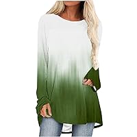 Long Sleeve Plus Size Tunic Tops for Women Tees Tshirt Gradient Color Block Gradient Loose Hem Flowy Swing Tunic Tops