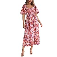 XJYIOEWT Corset Dress Formal Midi,Women Cold Shoulder Loose Bohemian Floral Dress Short Sleeve Long Maxi Summer Beach Sw