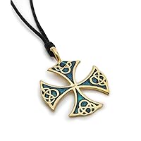 Blue Celtic Cross Handmade Brass Necklace Pendant Jewelry