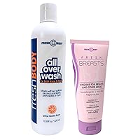 Fresh Body All Over Body Wash and Fresh Breasts Anti Chafing Cream for Women, 3.4oz and All Over Wash for Hair, Face & Body, Shampoo and Body Wash, 10.8oz, Citrus Vanilla Grove
