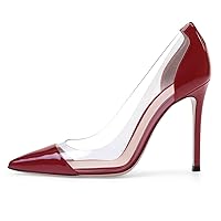 Eldof Womens High Heel Clear Pumps | 10cm Pointed Cap Toe Transparent PVC Stilettos | Wedding Dress Event Pumps Shoes