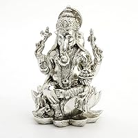 Veronese Design 7 1/4 inch Tall Hindu Ganesha Good Fortune Statue Hand Made Chrome Effect Resin Figurine Home Decor Gift