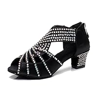 TDA Womens Zipper & Slip-on Flared Heel Glitter Crystals Latin Modern Salsa Tango Ballroom Wedding Dance Shoes