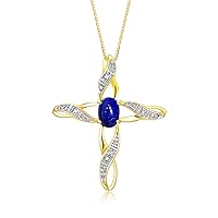 Rylos 14K Yellow Gold Plated Silver Cross Necklace with Gemstone & Diamonds | Elegant Pendant with 18