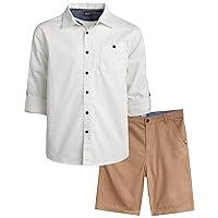 DKNY Boys' Shorts Set - 2 Piece Roll Up Sleeve Button Down Shirt and Shorts - Summer Outfit Set for Boys (8-12)