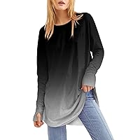 Tops for Women Casual Fall Long Sleeve Travel Tops Women Plus Size Fall Funny Soft Crewneck Fit Plain Blouses Black Red Shirts for Women Black Blouse X-Large