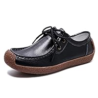 Women's Lace-up Moccasin Lefse Shoes Driving Leather Oxford Shoe Non-Slip Comfortable Flat Bottom Walking Shoes