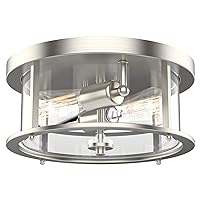 EAPUDUN Flush Mount Ceiling Light Fixtures, 12inch 2-Light Farmhouse Close to Ceiling Light Fixture with Clear Glass Shade, Brushed Nickel Finish for Porch, Entryway, Bedroom, FMA1413-BNK