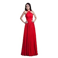 Red Sleeveless Crinkle Chiffon Bridesmaid Dresses With Twist Front
