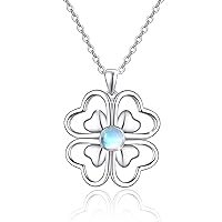 Moonstone Necklace for Women,Four Leaf Clover Necklace 925 Sterling Silver Irish Shamrock Good Luck Four Leaf Clover Pendant Necklace Moonstone Jewelry Valentines Gifts for Girls Girlsfriend Mum